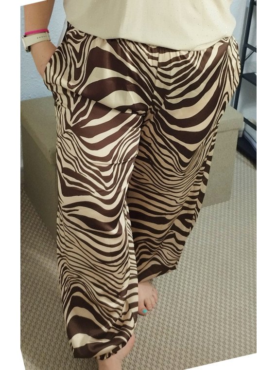 Pantalón Bombacho Marrón Estampado