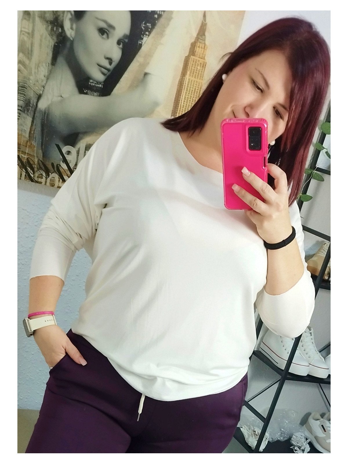 Blusa Lisa Rosa de Manga Larga
