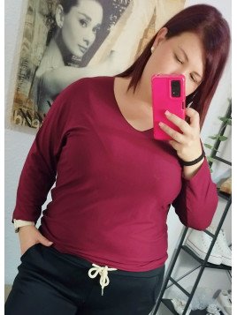 Blusa lisa burdeos manga larga