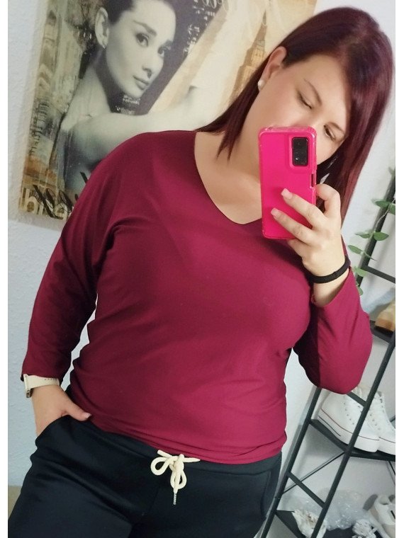 Blusa lisa burdeos manga larga