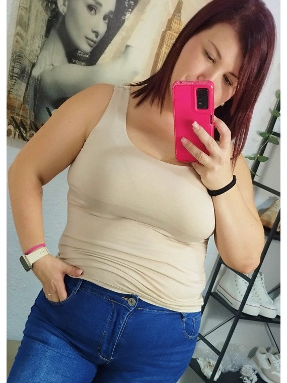 Camiseta Básica de Tirante Ancho Beige