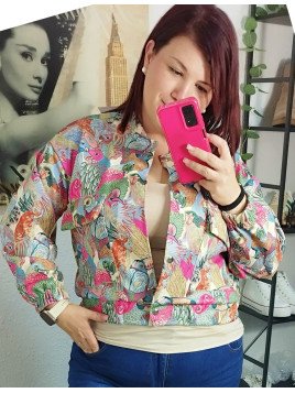 Chaqueta Bomber Fucsia Estampada