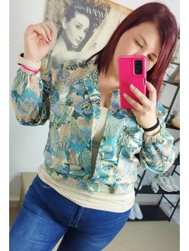 Chaqueta Bomber Azul Estampada