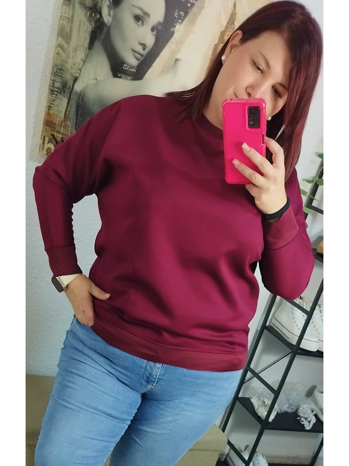 Sudadera lisa burdeos
