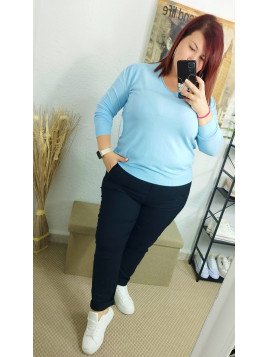 Jersey básico de punto fino celeste