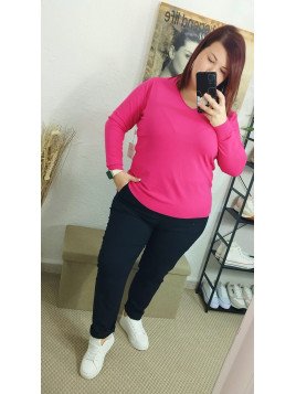 Jersey básico de punto fino fucsia