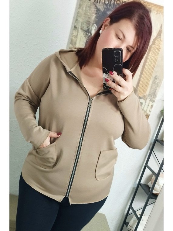 Sudadera con cremallera camel