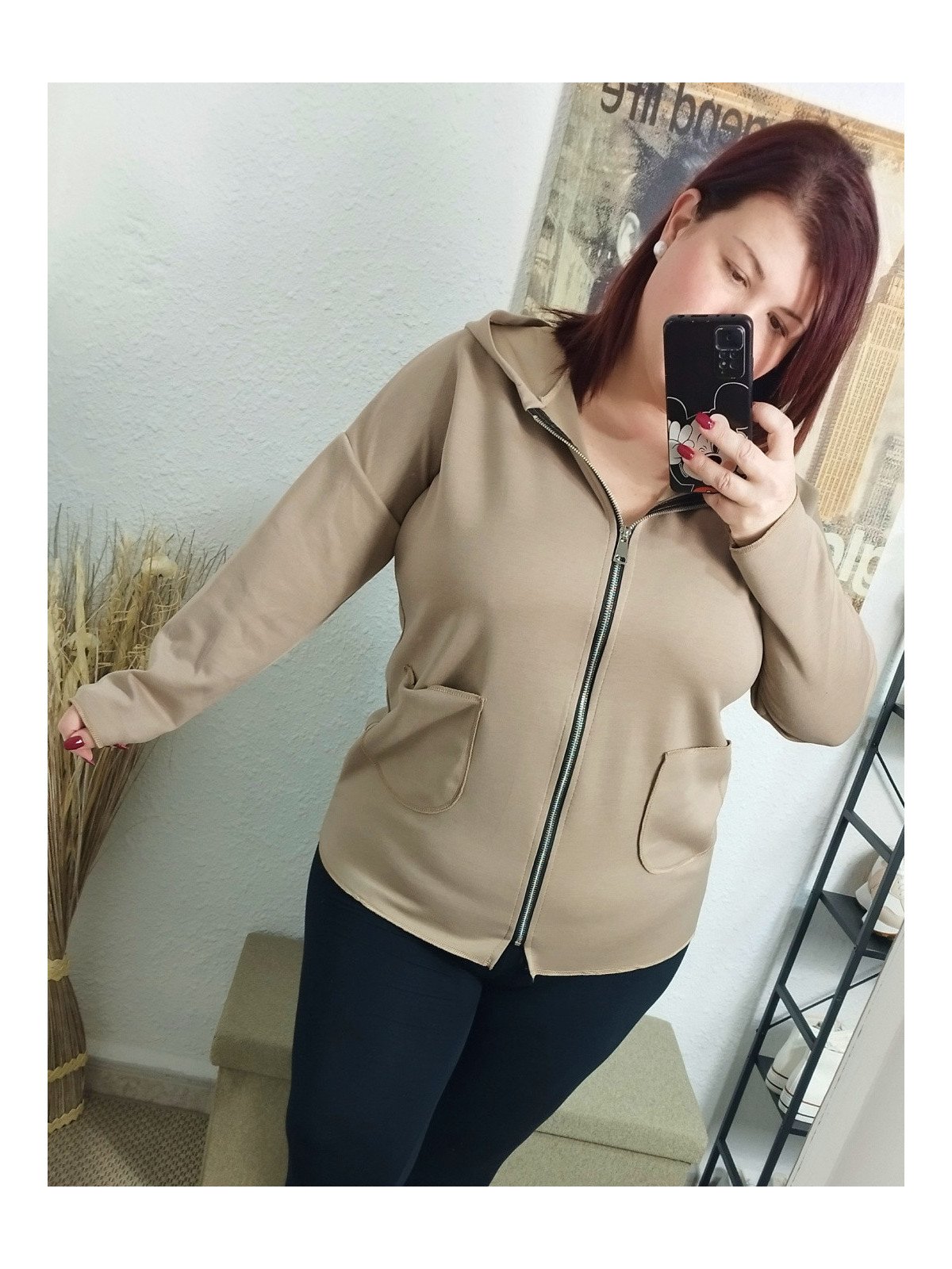 Sudadera con cremallera camel