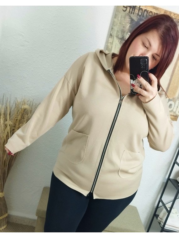 Sudadera con cremallera beige