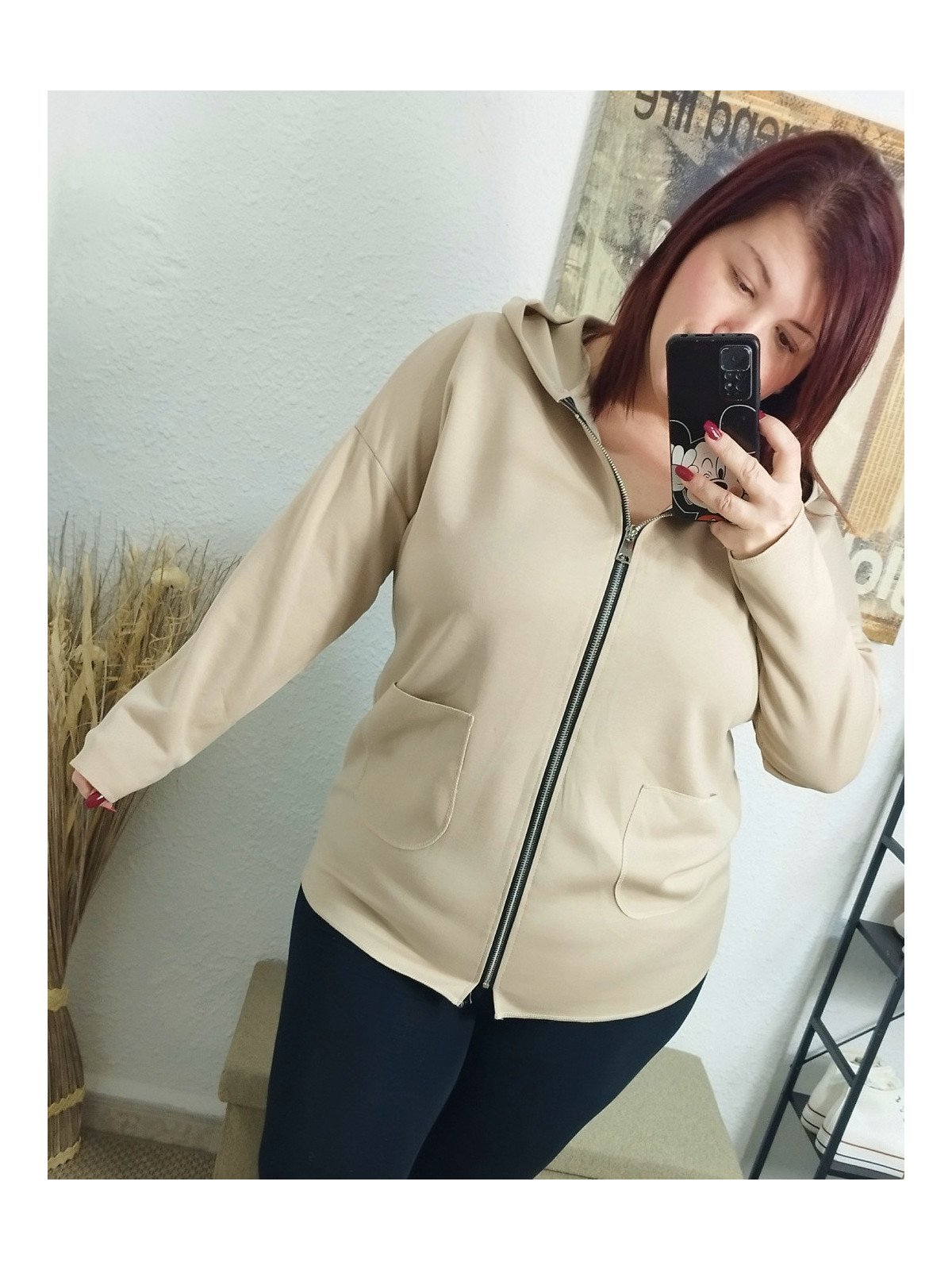 Sudadera con cremallera beige