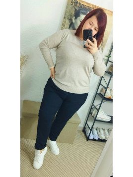 Jersey básico punto fino beige