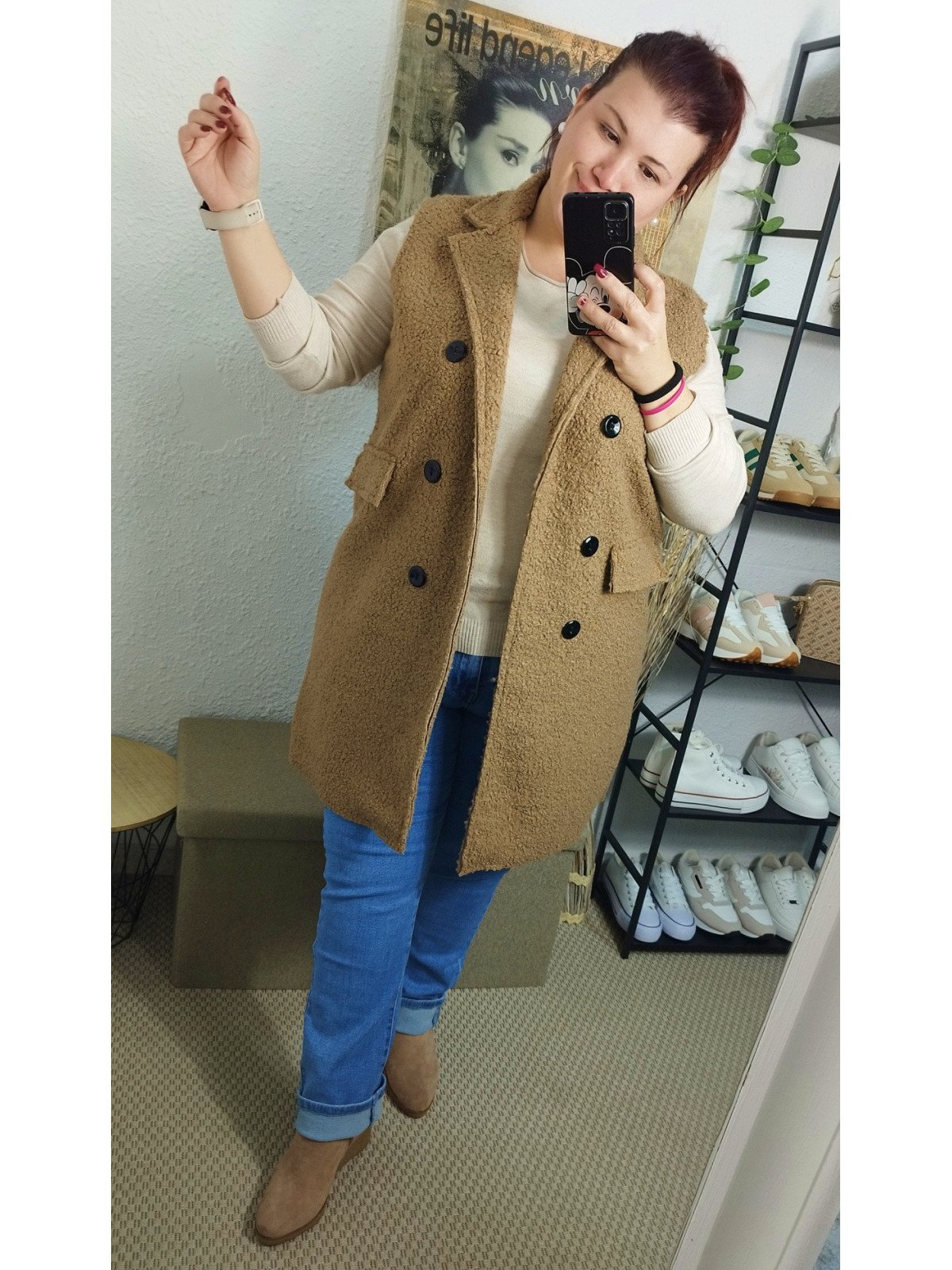 Chaleco largo efecto borreguito camel