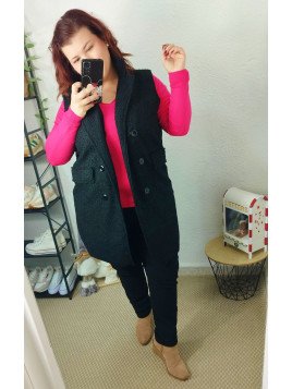 Chaleco largo efecto borreguito negro