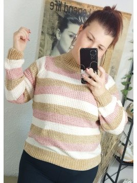 Jersey chenilla rayas rosa