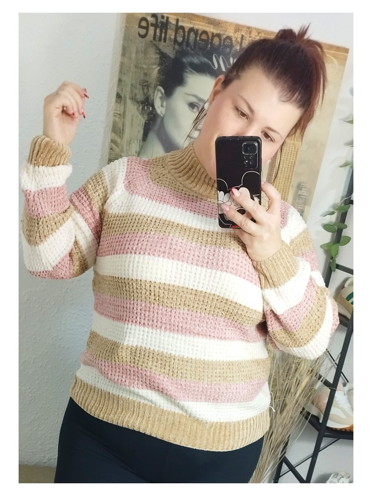 Jersey chenilla rayas rosa