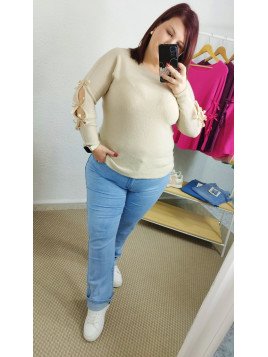 Jersey beige con lazadas en mangas