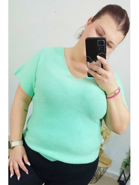 Camiseta verde agua de punto suave cuello redondo