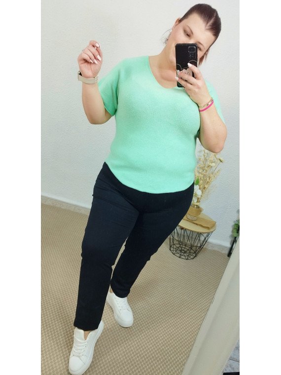 Camiseta verde agua de punto suave cuello redondo