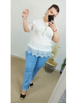 Camiseta blanca con bajo de encaje