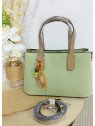 Bolso tote verde pastel con asas camel
