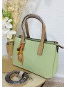 Bolso tote verde pastel con asas camel