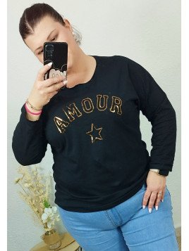 Camiseta negra “Amour” con detalle brillante
