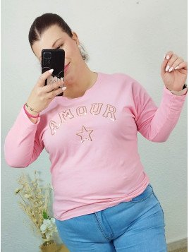 Camiseta rosa “Amour” con detalle brillante
