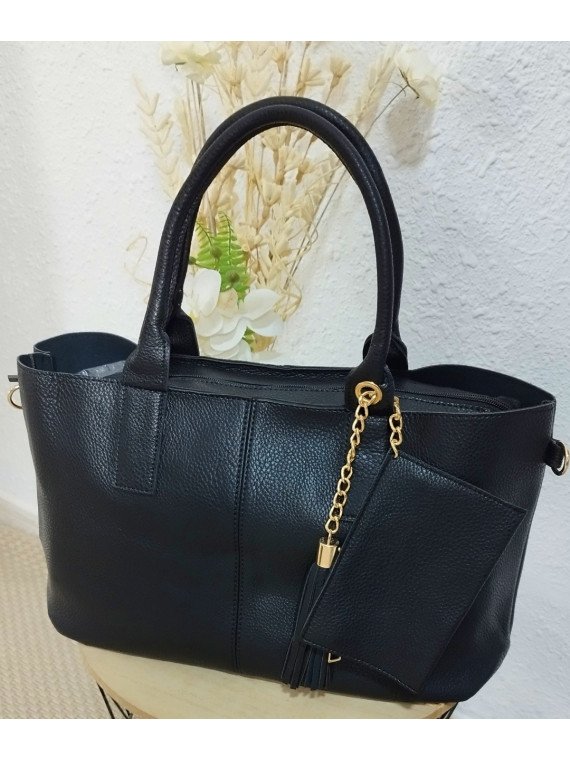 Bolso negro shopper  con bolso interior bandolera
