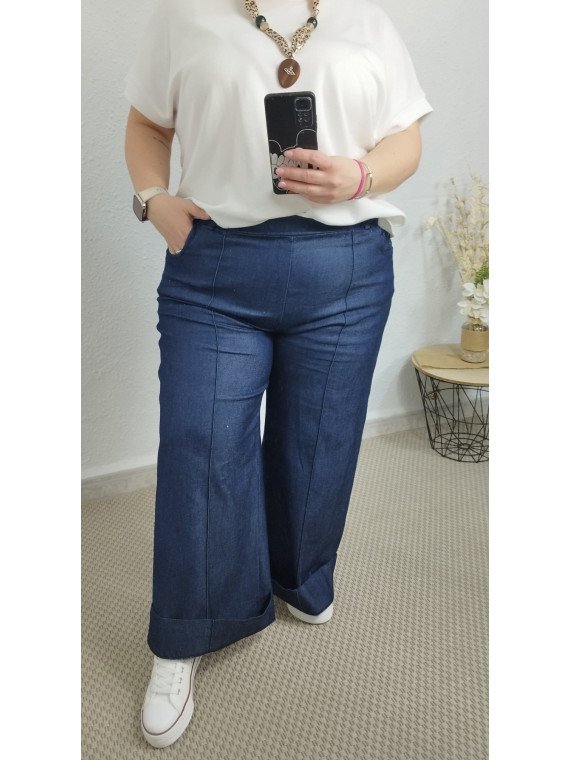 Pantalón vaquero palazzo azul oscuro