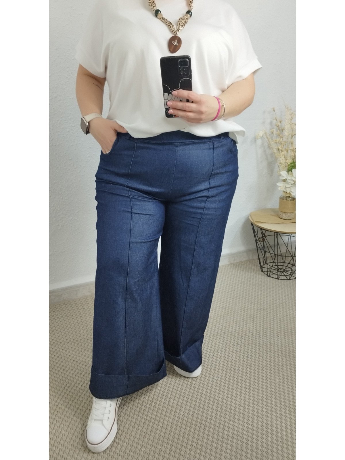 Pantalón vaquero palazzo azul oscuro