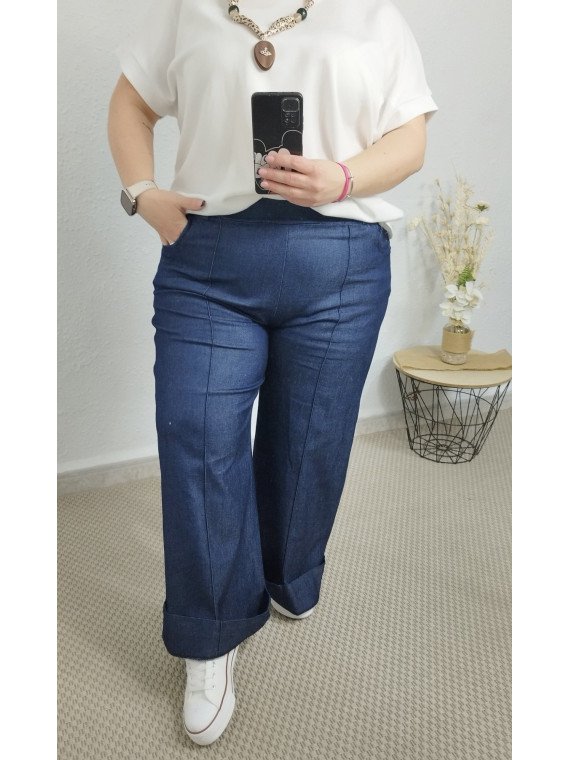 Pantalón vaquero palazzo azul oscuro