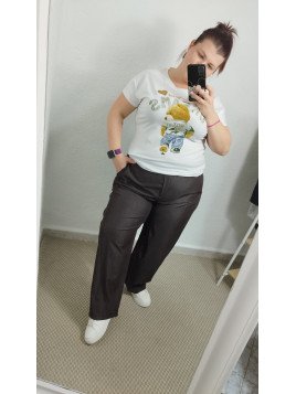 Pantalón Efecto Piel Recto de Tiro Medio