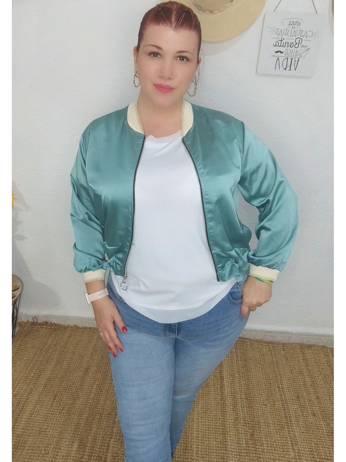 Bomber Azul Fina de Raso/Satén