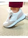 Zapatilla Casual Blanca y Beige con Suela Ancha