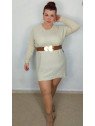 Vestido de Punto Manga Larga Beige