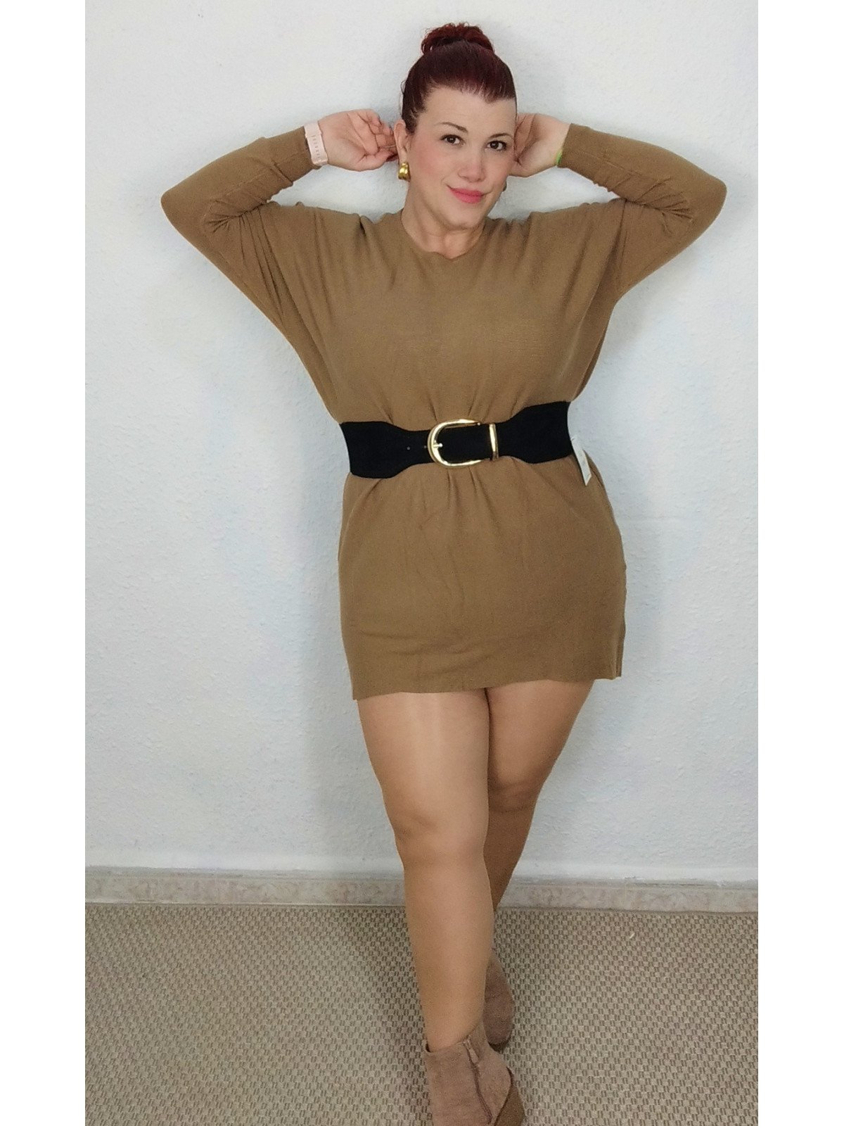 Vestido de Punto Manga Larga Camel