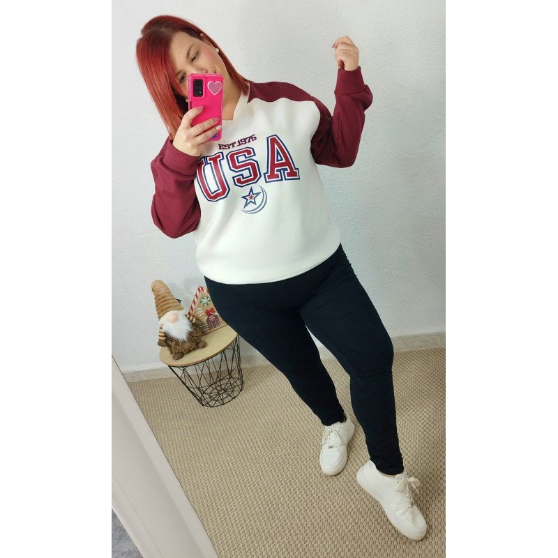 Sudadera USA Felpada en Tonos Granate