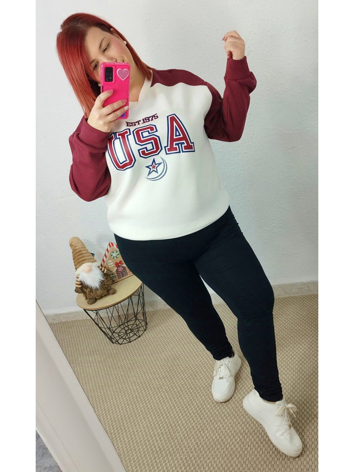 Sudadera USA Felpada en Tonos Granate