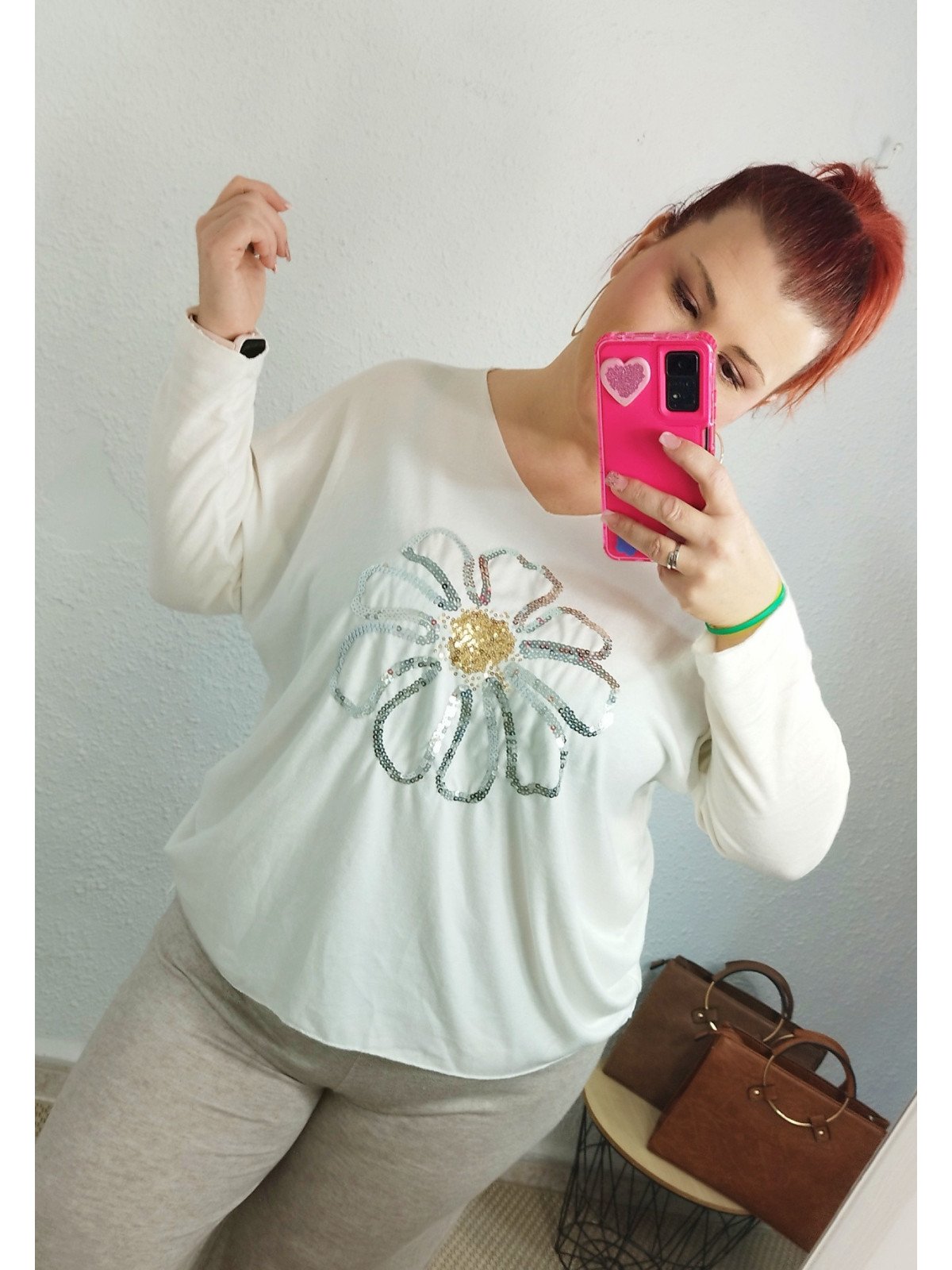 Jersey punto flor blanco
