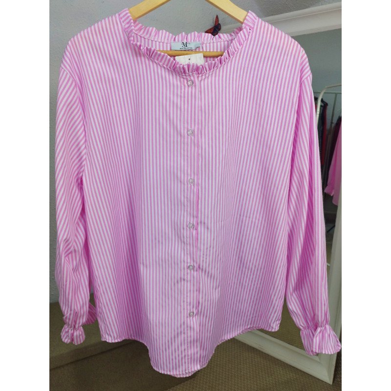 Camisa Rosa con Rayas Blancas