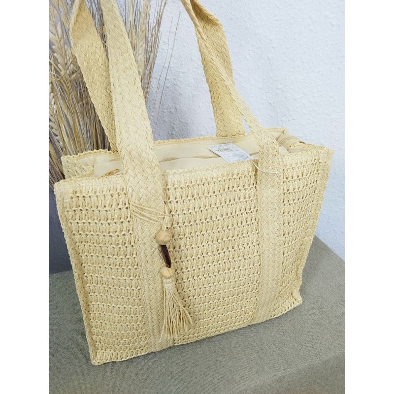 Bolso de Rafia Cuadrado Color Beige
