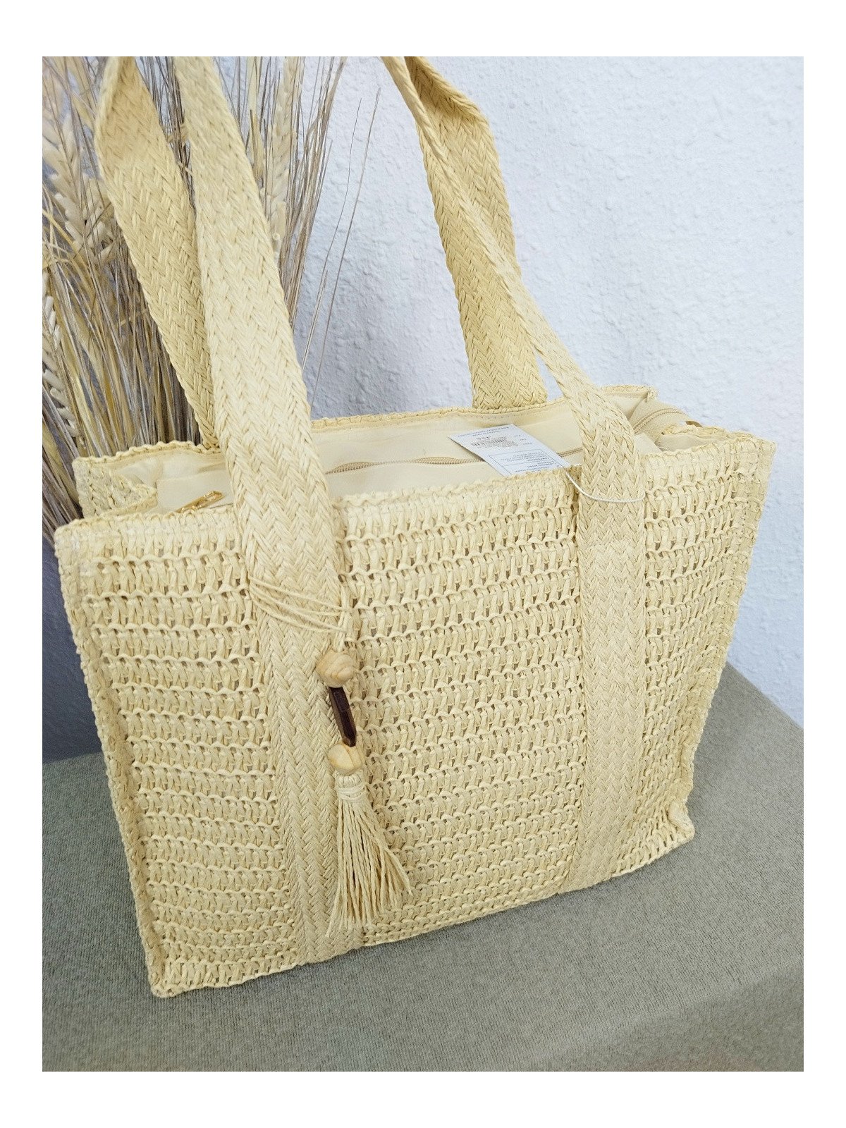 Bolso de Rafia Cuadrado Color Beige