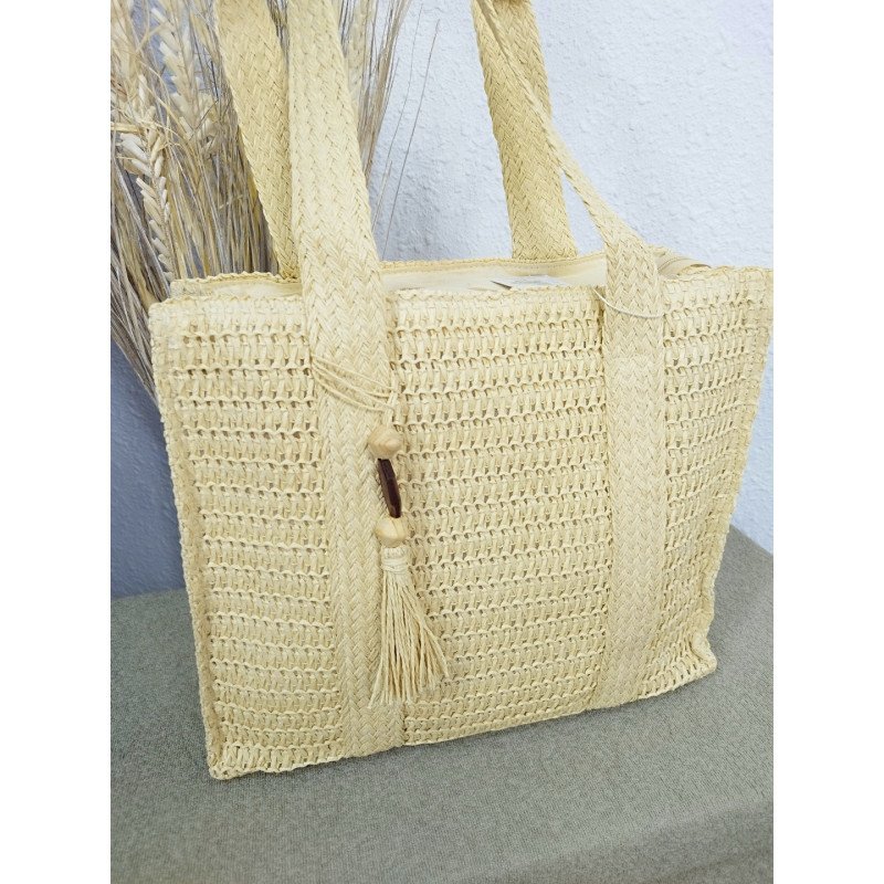 Bolso de Rafia Cuadrado Color Beige