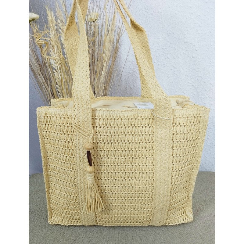 Bolso de Rafia Cuadrado Color Beige