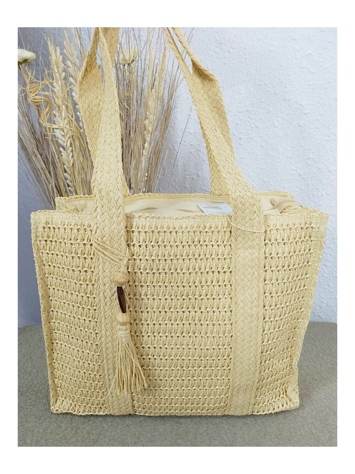 Bolso de Rafia Cuadrado Color Beige