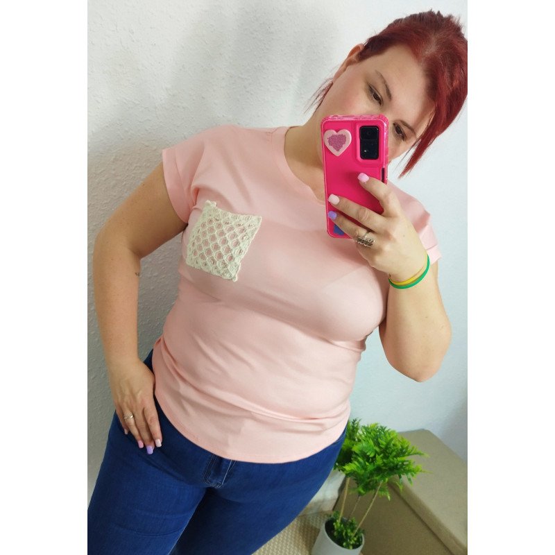 Camiseta Manga Corta Rosa con Bolsillo