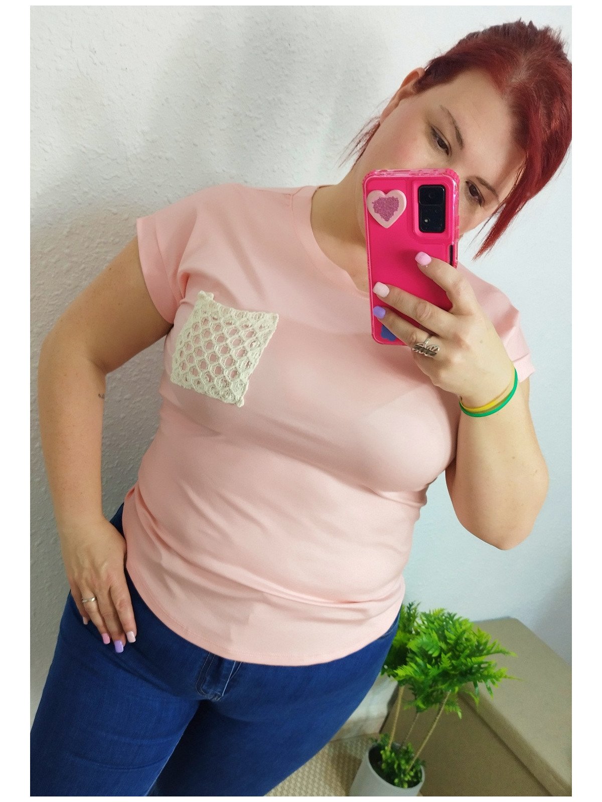 Camiseta Manga Corta Rosa con Bolsillo