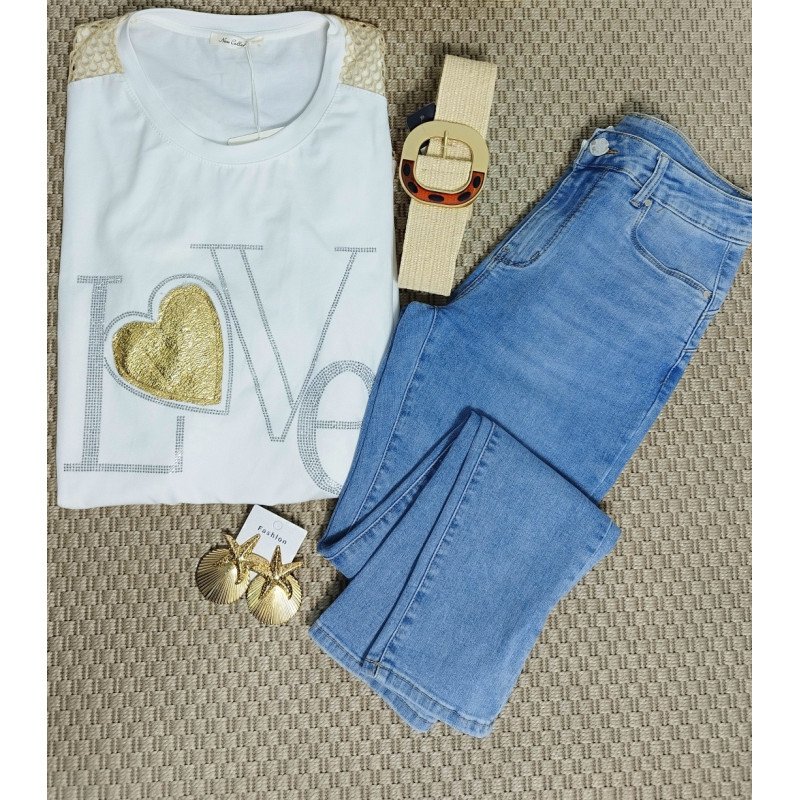 Camiseta Manga Corta Blanca "Love"