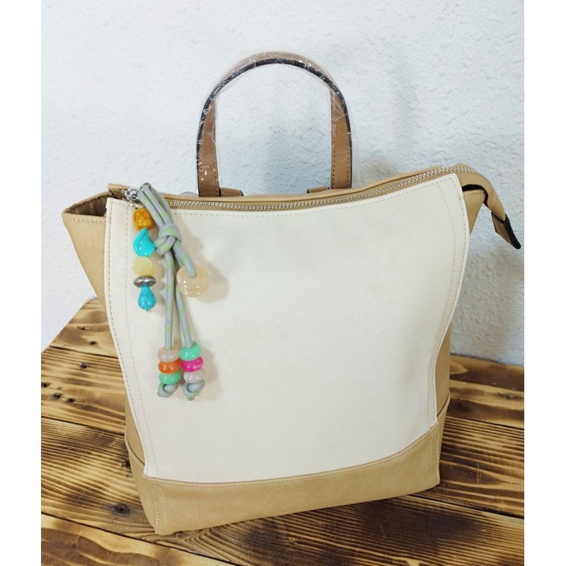 Mochila Cuadrada Beige y Camel