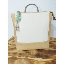 Mochila cremallera beige y camel